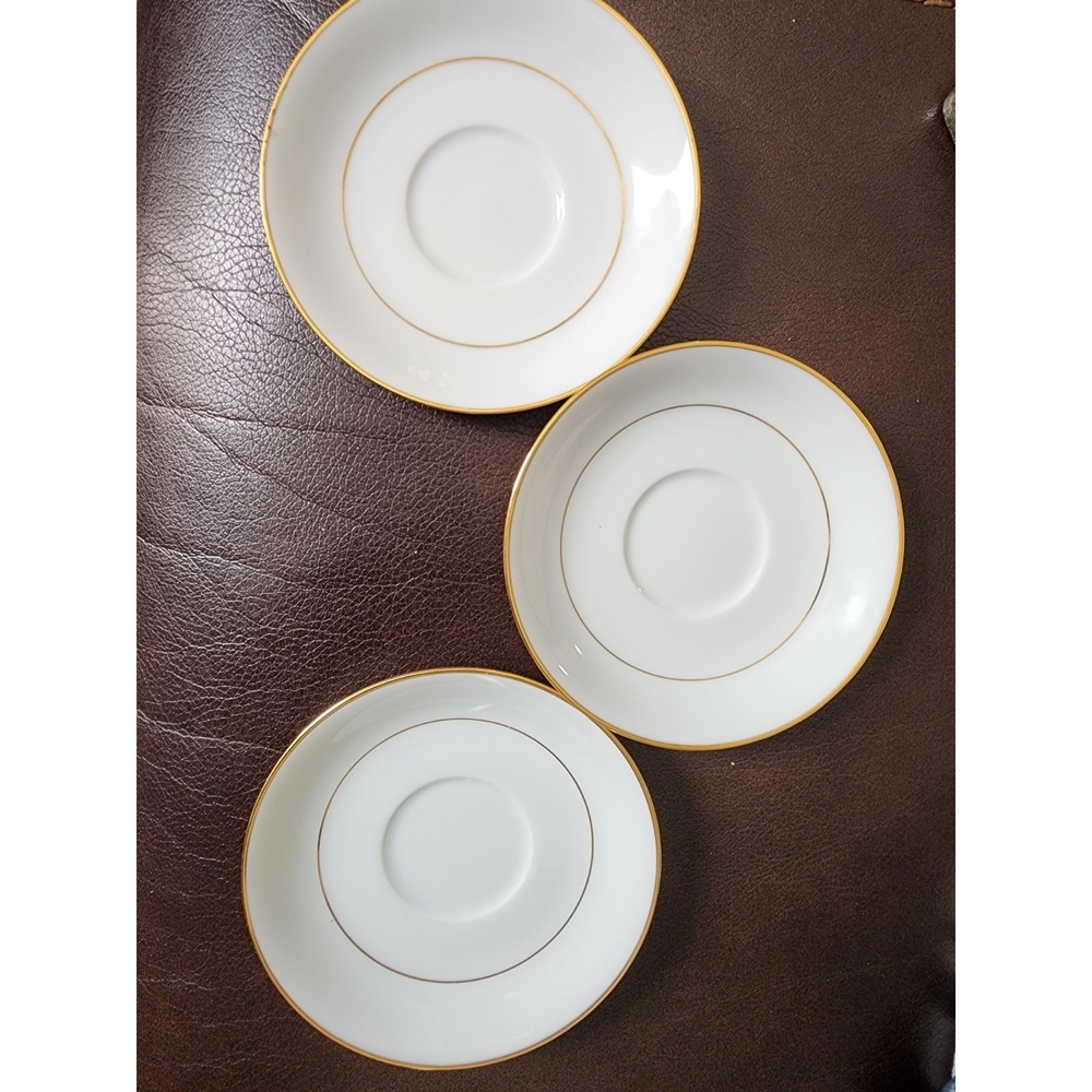 Noritake Dawn 5930 Saucers Set of 3 White Gold Trim Fine China Japan 5.5"